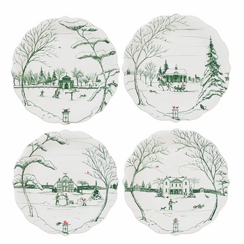 Juliska Country Estate Winter Frolic Evergreen - Party Plates, Assorted Set/4
